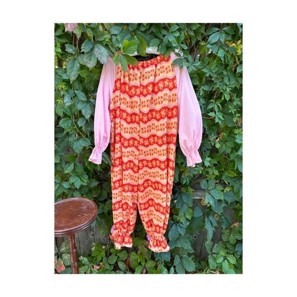 Vintage 70s Handmade Knit Clown Costume PomPoms 2 Hats Pink Red Yellow - Picture 14 of 16